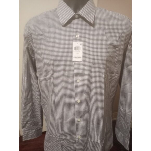 New Club Room Mens Regular fit Dress Shirt Large 16-16.5 Long Sleeve White Black - Picture 1 of 11